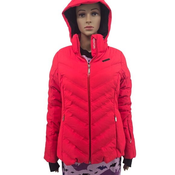 Schöffel Womens Size 10 Red Puffer Down Jacket With Hood - Picture 11 of 11